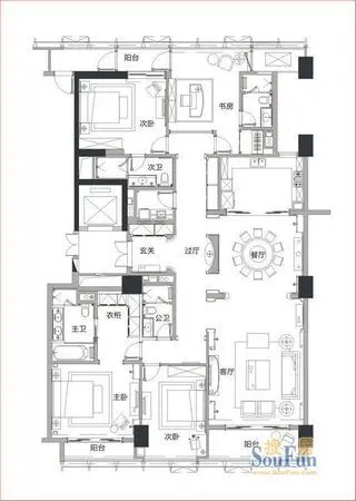 绿城紫薇公馆户型图4室2厅3卫1厨 336.00㎡