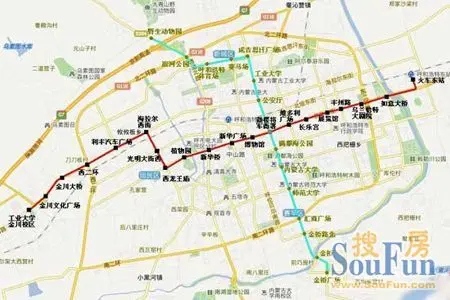 以工业大学金川校区为终点站,工程跨越赛罕区,新城区,回民区和金川