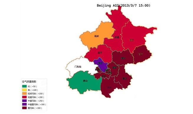 (2013年3月7日,北京空气质量指数地图)图片