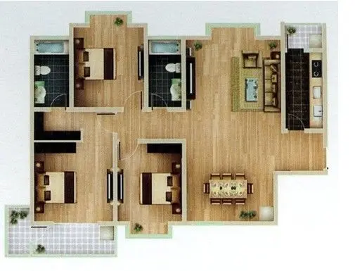 三室两厅两卫户型图展示