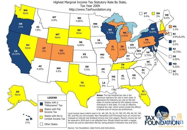 美国买房投资风向标:各州收入税对比图片