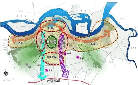 南徐新城作为镇江市区首要副中心,以 "一核,五轴,三带,两圈"为发展图片