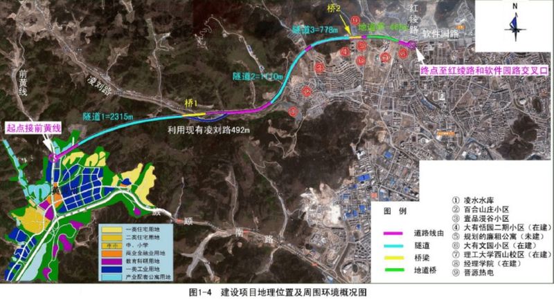 大连高新区凌川路起点位于前黄线与黄泥川规划c7路交汇处,与前黄线