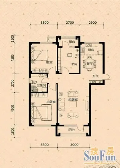 推荐富虹·太子城四期 三室两厅一卫户型_房产