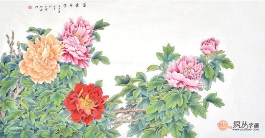 易从花鸟画-四尺横幅花鸟画牡丹《富贵满堂》