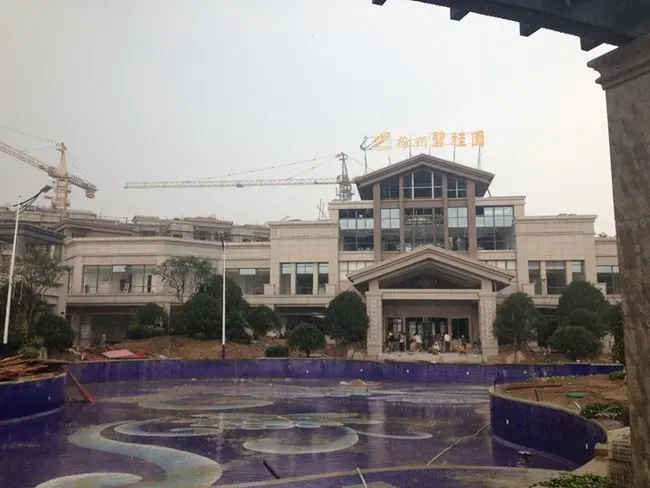 会所楼上的碧桂园logo特别醒目.中央景观水池已经完工.