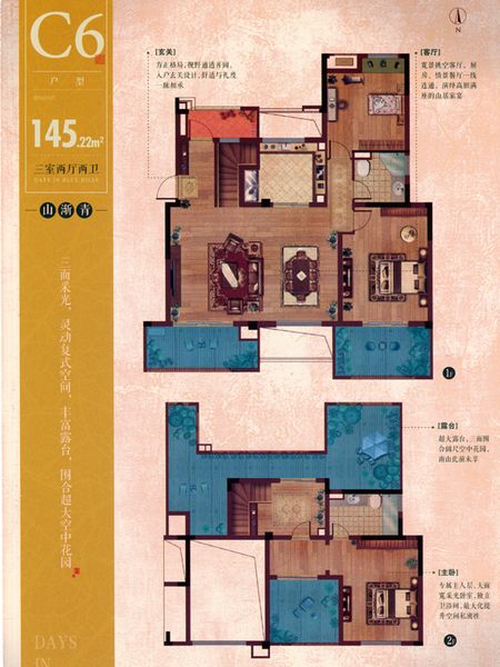 万科蓝山电梯花园洋房127#,128号楼145㎡顶复式户型