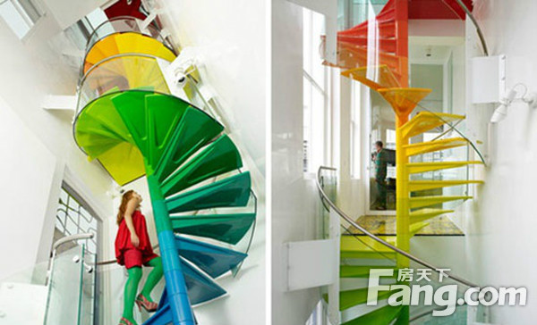 彩虹色的旋转楼梯,韵律的上升,要是有这么一个彩虹楼梯,估计小伙伴们