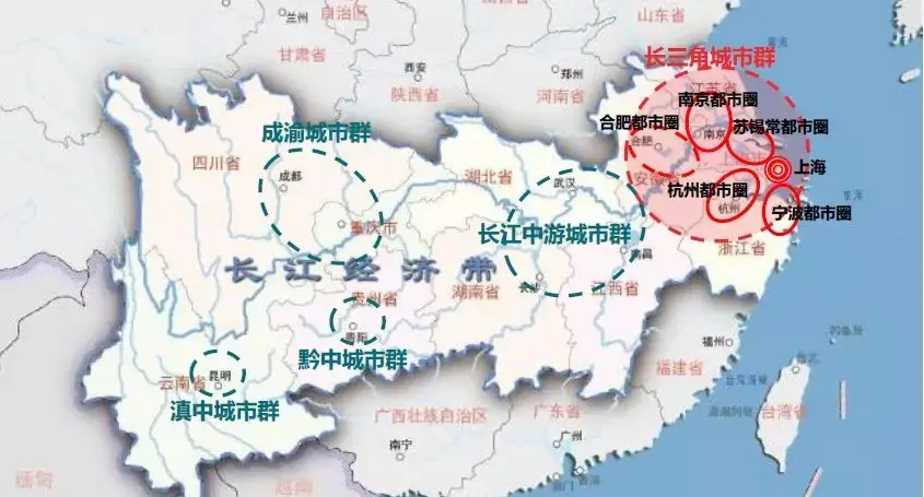 长江经济带五大城市群产业发展圈