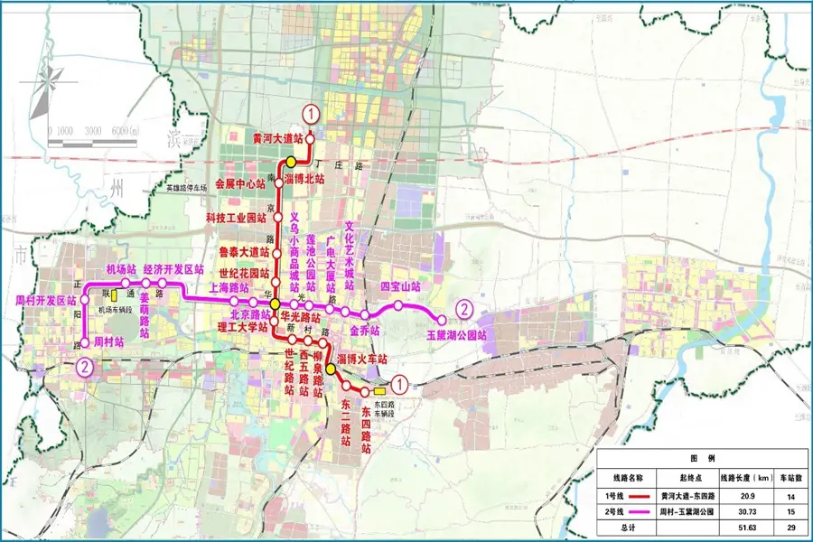 淄博市城市轨道交通近期建设规划(2018-2024年)包括2条线路,即1号线