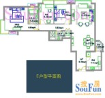 京贸国际公寓户型图g座e户型 3室1厅2卫1厨