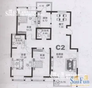 春和景明户型图c2户型 3室2厅2卫