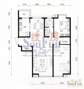 新世界花园湾景华庭户型图5-20层 2室2厅1卫