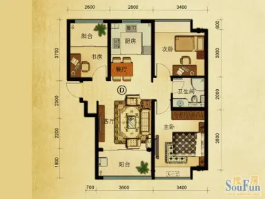 保利百合花园户型图三期11d 3室2厅1卫1厨