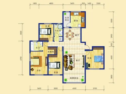 保利水韵长滩户型图_户型d14室2厅2卫1厨户型_搜房网; 保利水韵长滩