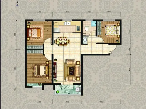 迁安天洋城4代户型图19#h户型3室2厅1卫1厨