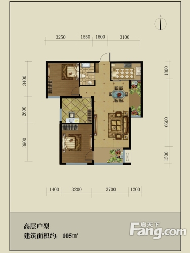 主语城三室两厅105平户型图