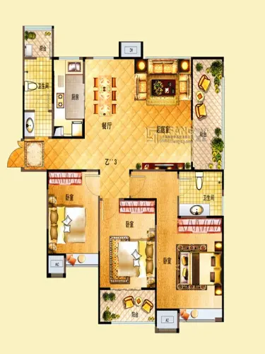 昌建誉峰户型图c-5户型图3室2厅2卫1厨