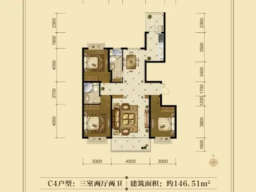 联邦·御景江山户型图c43室2厅1卫1厨