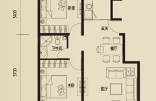 首开缇香郡户型图3,7,10,12,13号楼a户型 2室2厅1卫1厨