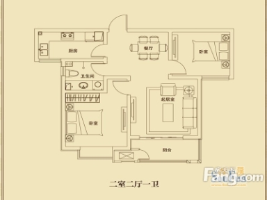 未来城已售完b2户型 2室2厅1卫1厨