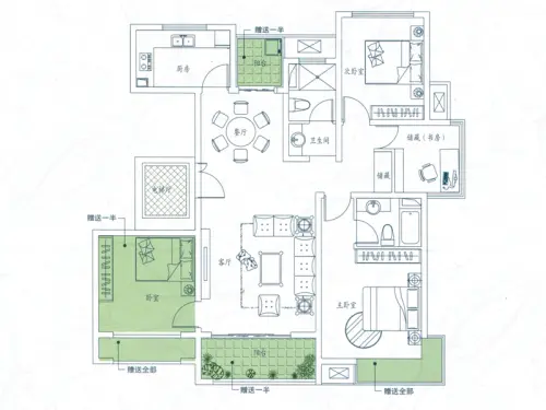 华府天地户型图1#4#楼边户b-2户型4室2厅2卫1厨