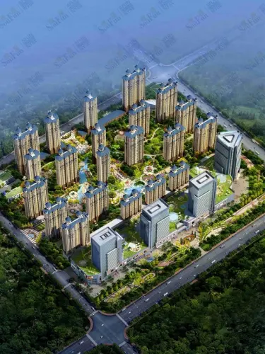 滕商奥体花园效果图大鸟瞰 灰色商业