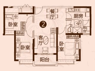 2#号楼2单元2号户型3室2厅1卫 105㎡