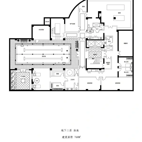 远洋万和公馆户型5号楼独栋别墅地下二层泳池户型 5室4厅4卫1厨