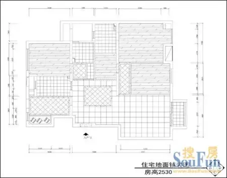 金地仰山137平d3户型地面铺装图