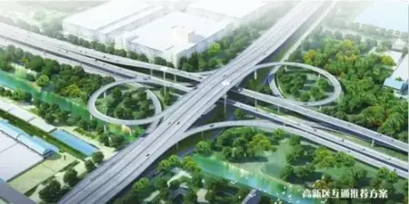 中环东线从312国道陆家立交向北,在金阳路南侧起高架并设菱形互通,在