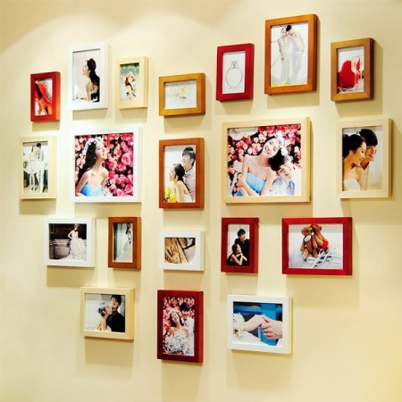 心形是很多年轻人选择的照片墙摆放类型,造型简单而且效果非常的浪漫